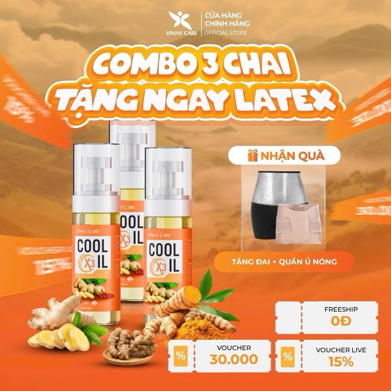 COMBO 3 CHAI TẶNG 1 LATEX + 1 QUẦN Ủ Xịt Gừng Đa Tầng COOL-OIL X3 - Chiết Xuất Gừng Nghệ Tiêu Bạc Hà Vinny Care - Chai 70mL Dưỡng Body
