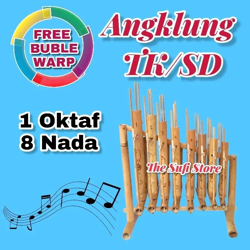 Angklung Set 1 Oktaf 8 Nada Mini berkualitas/Alat Musik Tradisional Untuk anak usia TK/SD Bambu Asli 0