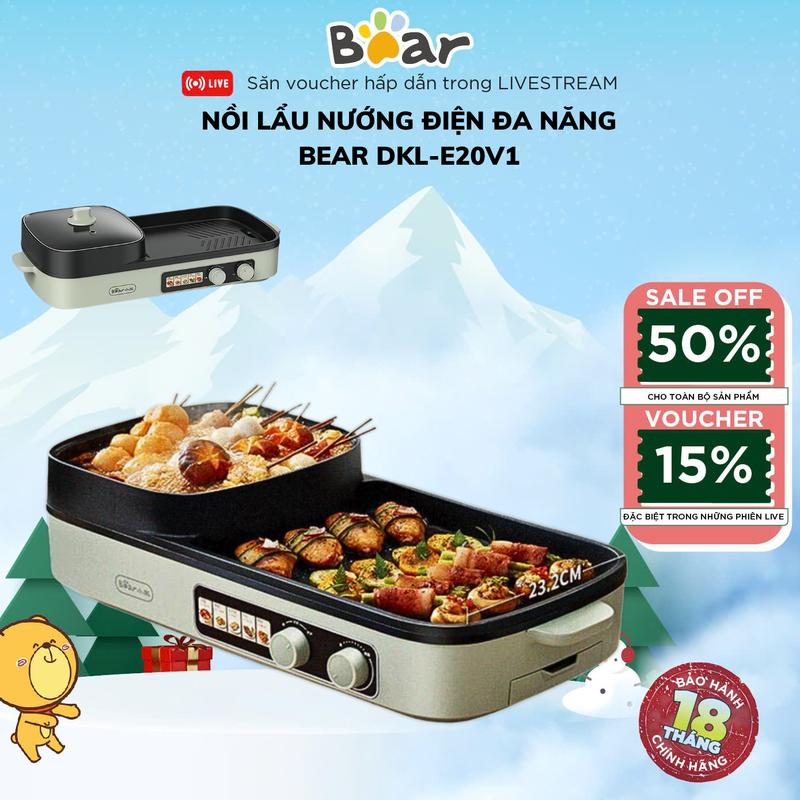  Nồi Lẩu Nướng 2 Trong 1 Bear DKL-E20V1 Công Suất 2000W Làm Nóng Nhanh Khay Lẩu 3.5L - Phù Hợp 2-4 Người Nút Vặn Điều Chỉnh Nhiệt Riêng Khay Đựng Dầu Tháo Rời - Dễ Vệ Sinh Bảo Hành 18 Tháng 