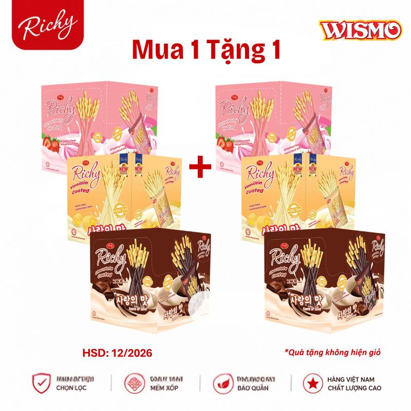 TOP [SVIP] [Mua 1 Tặng - HSD: Tháng 12/2026] Bánh Que Giòn Richy Wismo Hộp 400g (20 gói/hộp) Vị Vani/Dâu/Socola