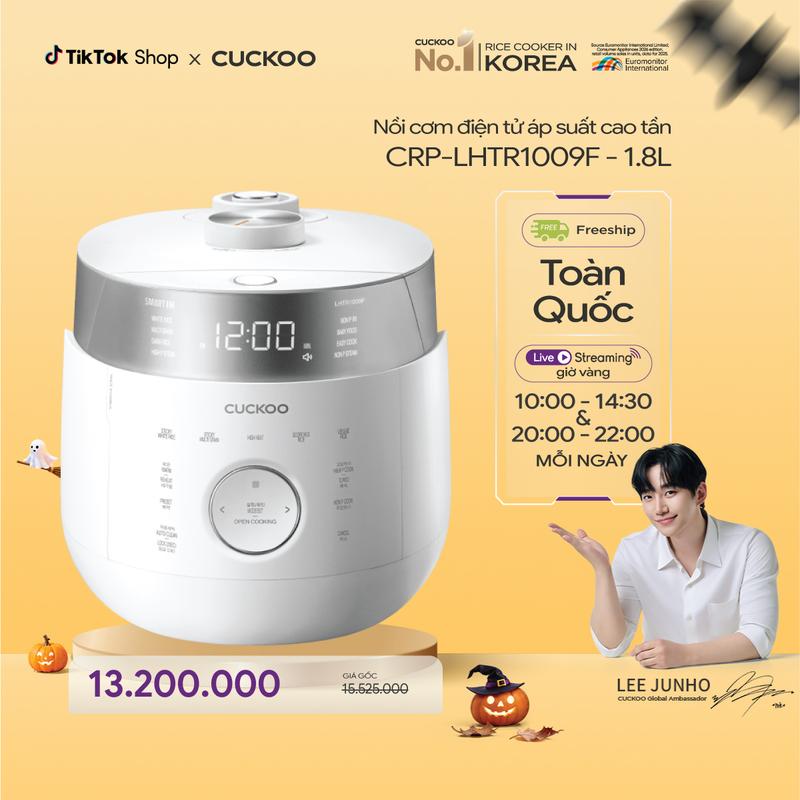 Nồi cơm điện tử áp suất kép cao tần Cuckoo 1.8 lít CRP-LHTR1009F màu trắng/đen - Áp suất kép - Bảng điều khiển thông minh - Nhiều chế độ nấu ăn - Sản xuất tại Hàn Quốc - Phiên bản Quốc tế