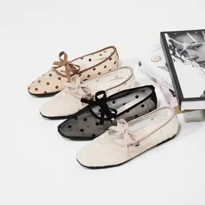 Flat Shoes Wanita FootLuxe Evelyn Polkadot Terbaru - Balet Poladot Pita - Flat Shoes Polkadot Pita - Flat Shoes Jaring - balet jaring Polkadot