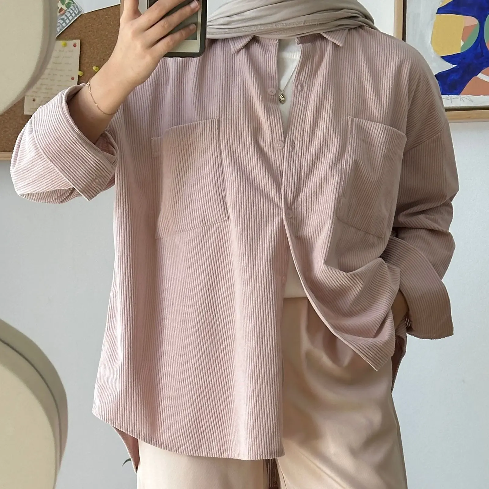 Corduroy Shirt | ATKEY - Kemeja Oversize Wanita Lengan Panjang