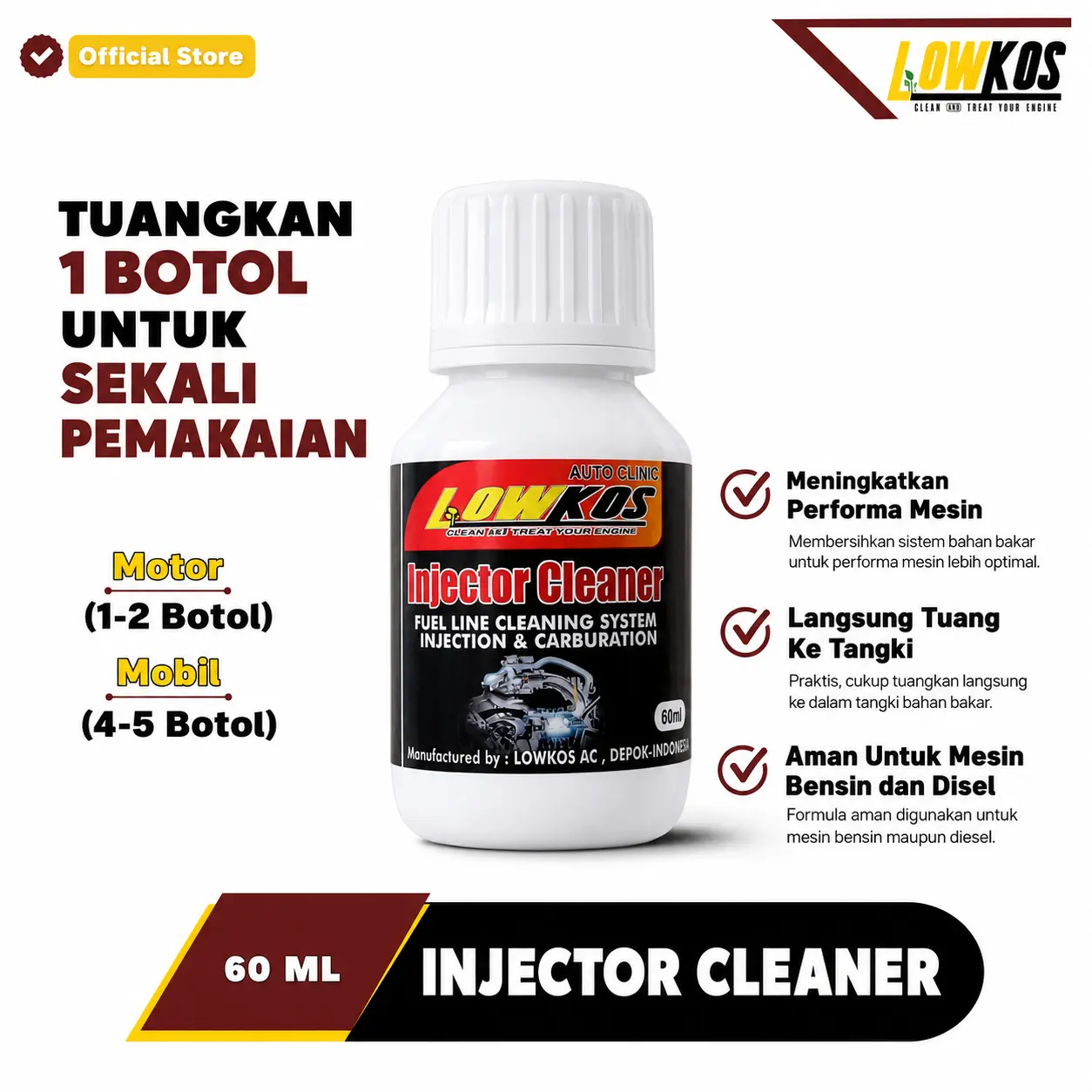 LOWKOS Pembersih Injeksi Kendaraan Super Injector Cleaner 60Ml