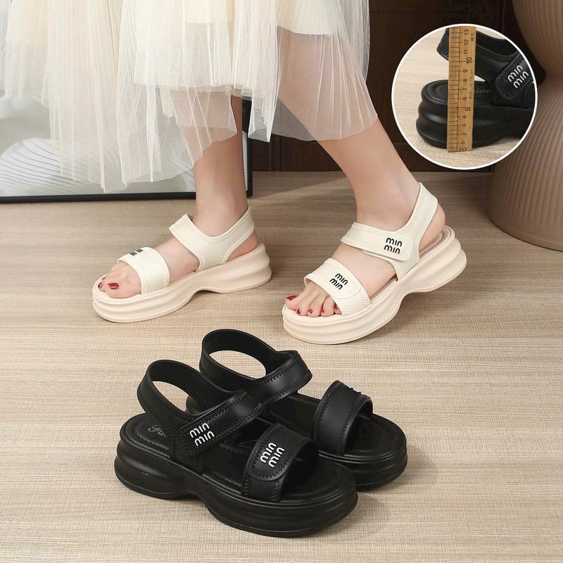 (Form nhỏ tăng 1 sz) Dép Sandal Nữ Cao Su Quai Dán Min Min Quai Ngang Đế Cao 5p - Mã Sản Phẩm 1104