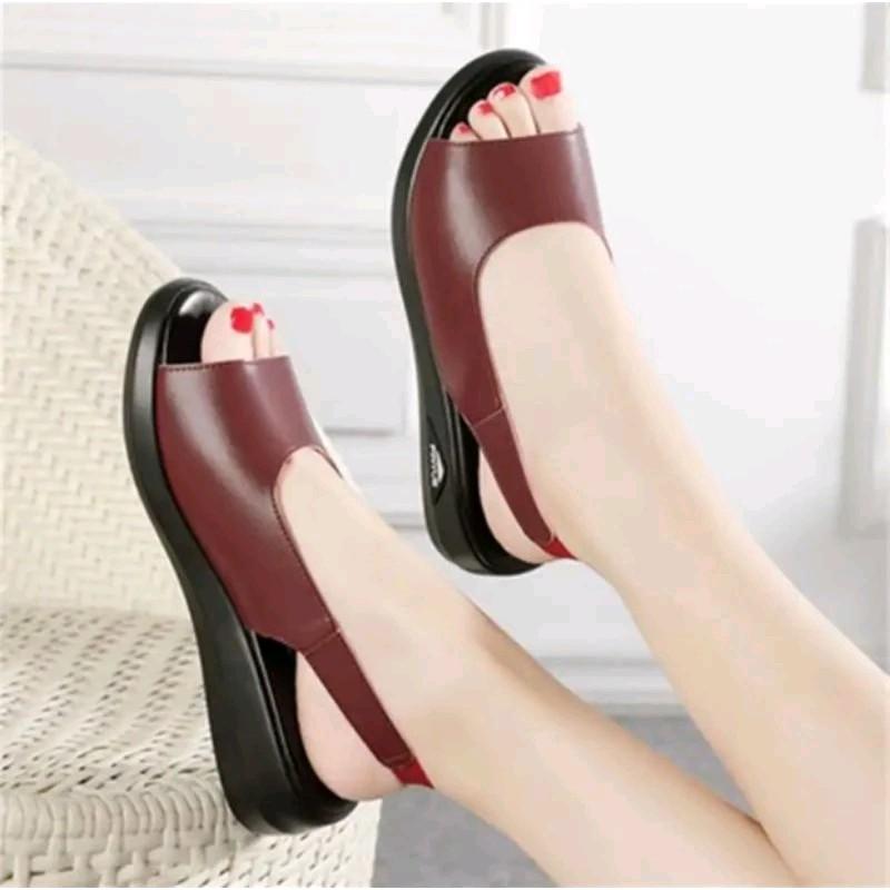 Sandal Wanita Wedges Dari Kulit Sapi Asli (RYTEX) Model Terbaru