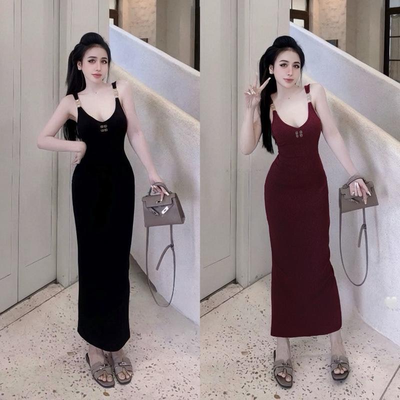   Tặg nc hoa  Váy thun tăm Hàn body có bigsize sẻ tà khoá kéo khuy đai kim loại kèm tag cài hàng QCCC L1 