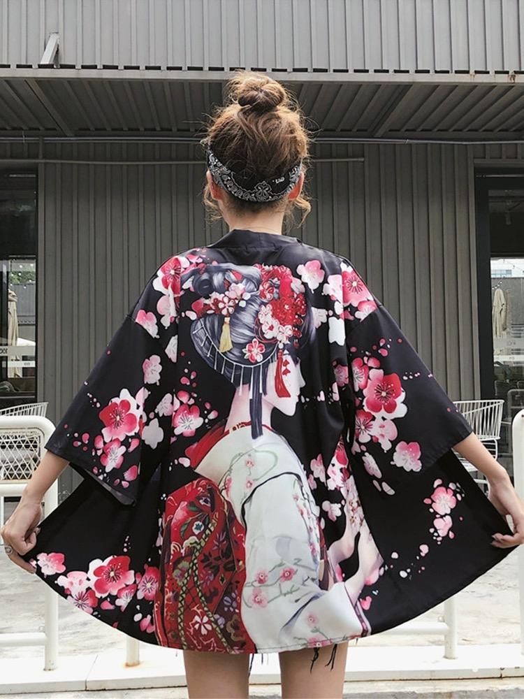 Product Introduction of Kimono ngắn Tay Mùa Hè, Unisex, Dành Cho Nam, Thời Trang Đường Phố Nhật Bản, Quần Áo Trang Phục Samurai, Áo Mỏng, Áo Sơ Mi Nam Phong Cách Hawaii Màu Đen Shirt Menswear 14