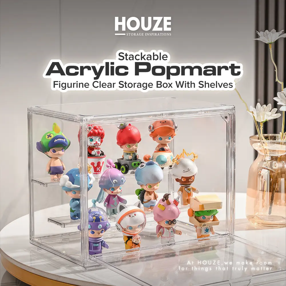 HOUZE - Stackable Acrylic Popmart Figurine Clear Storage Box With Shelves - Display | Transparent