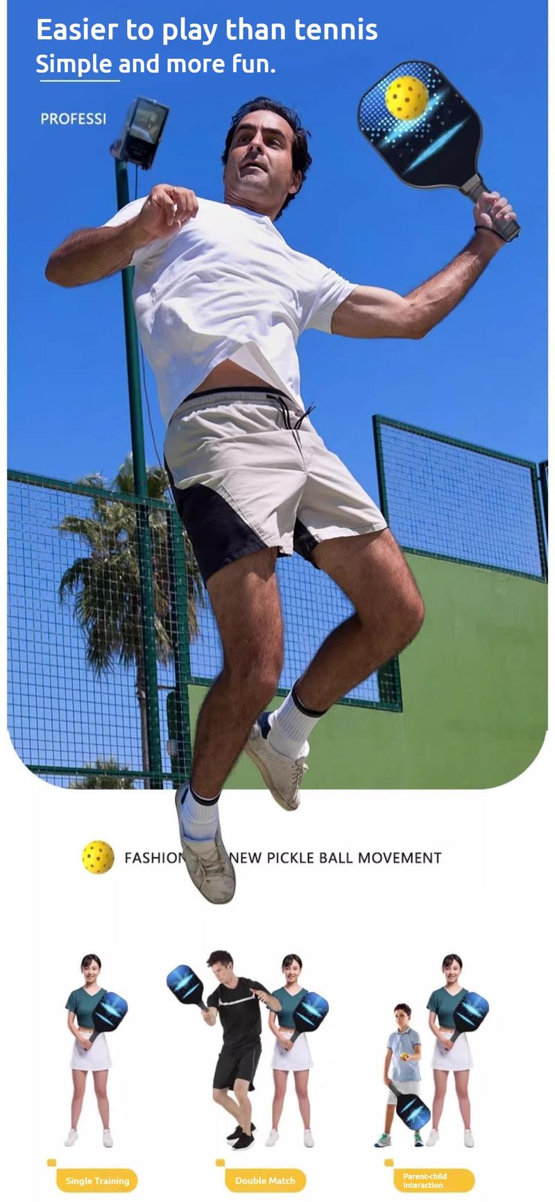 Product Introduction of Vợt Pickleball, Tay Cầm Có Gân Bền, Đơn, Tay Cầm Đệm Công Thái Học, Nhẹ, Thiết Bị Tập Luyện Pickleball, Làm Bằng Gỗ Dẻ Gai, Bao Gồm Vợt 15