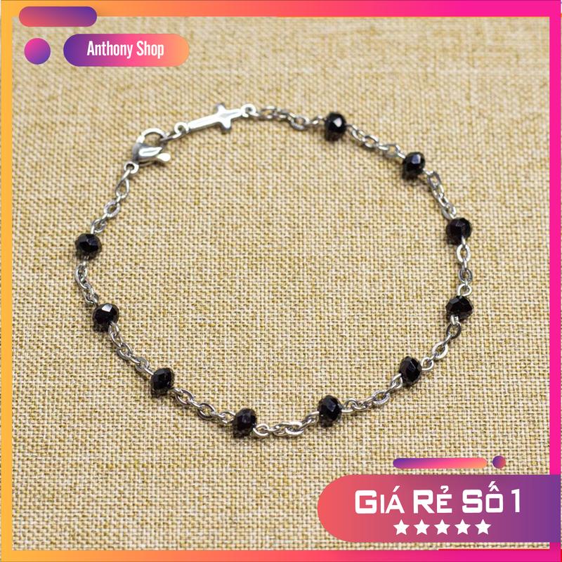  Chuỗi Mân Côi phale innox đeo tay đá ĐEN vòng Chúa quà lưu niệm Công Giáo vòng tay Mẹ Maria Lắc tay Mân Côi 