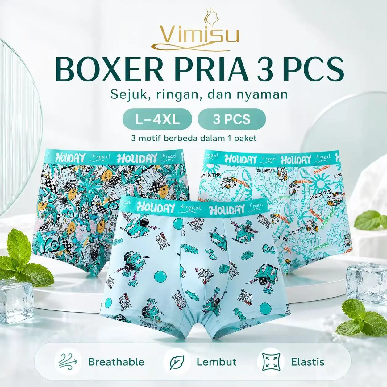Celana Dalam Boxer Pria Dewasa 1 PCS & 3 PCS | Bahan Premium | Lembut, Adem, Nyaman | Size L-4XL | VIMISU
