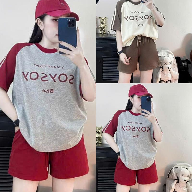 Đồ bộ mặc nhà nữ phom rộng chất cotton su set bộ đùi mặc nhà mùa hè in soysoy
