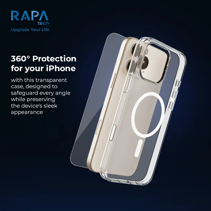Paket Wajib Accessories Iphone K x RAPAtech Power II Charger iPhone 13 14 15 16 16pro 16 pro maxSeries Mfi Cable  + Hybrid Magsafe Case iPhone 13 14 15 With Premium Tempered Glass 3