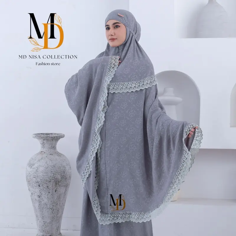 MD Nisa - Mukena Alena Dewasa Embos Motif Cringkle Airflow 2in1 Motif Bunga Mewah Renda Daisy Setelan Atasan Bawahan 3