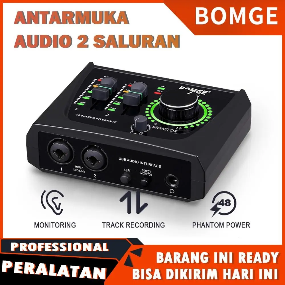 BOMGE mini 2 Channel USB Audio Interface for Recording, Streaming and Podcasting, with XLR/48V Phantom Power ,Studio Quality Audio Interface for Guitarist, Vocalist, Podcaster or Producer