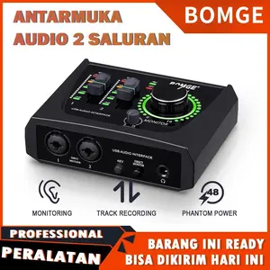BOMGE 22M 2 Channel USB Audio Interface SoundCard untuk Rekaman, Streaming dan Podcasting, dengan XLR/48V Phantom Power, Antarmuka Audio Kualitas Studio untuk Gitaris, Vokalis, Podcaster atau Produser