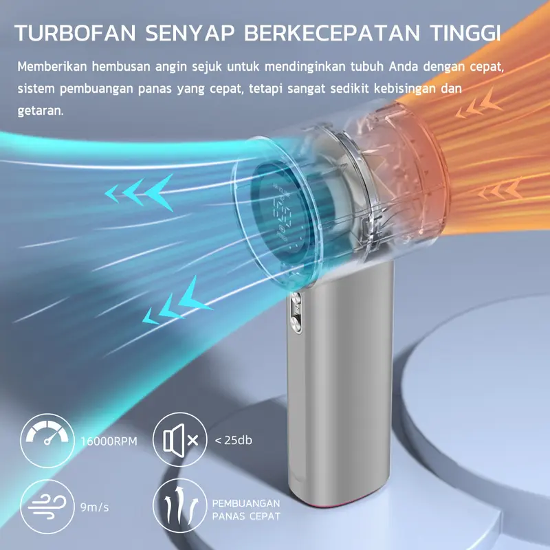 PRINCE  GFS001 High-speed Portable Handheld Fan 4000MAH Mini kipas Strong Wind 100 Gear Wind Speed kipas angin Digital Display Adjustable Turbo kipas tangan . 2