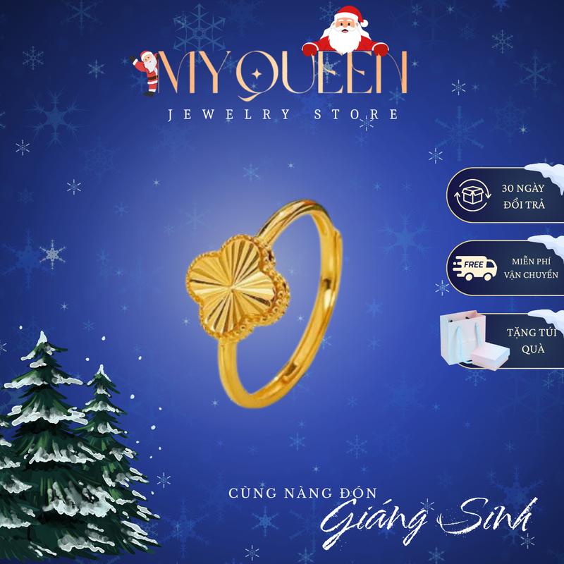  Nhẫn CỎ 4 LÁ may mắn thiết kế sang trọng titan xi vàng 