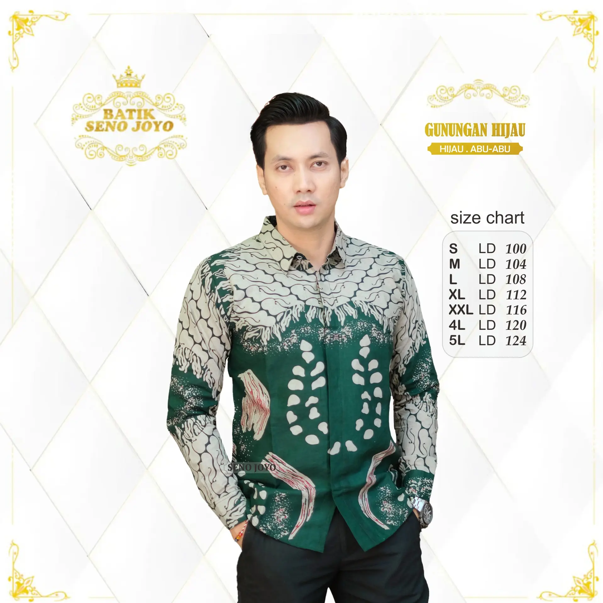 Kemeja Batik Lengan Panjang Premium Lapis Furing Batik Senojoyo Motif Gunungan hijau  Katun Erro Pria Baju katun  Atasan Slimfit Nyaman Hem slimfit model Cowok