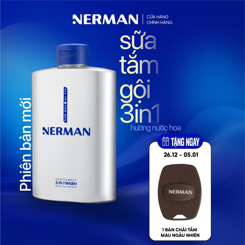   Mua 1 tặng 1  Sữa tắm gội nam giới hương nước hoa Gentleman 3 in 1 Nerman 350ml  tặng 1 bàn chải tắm khi mua ST 3in1  
