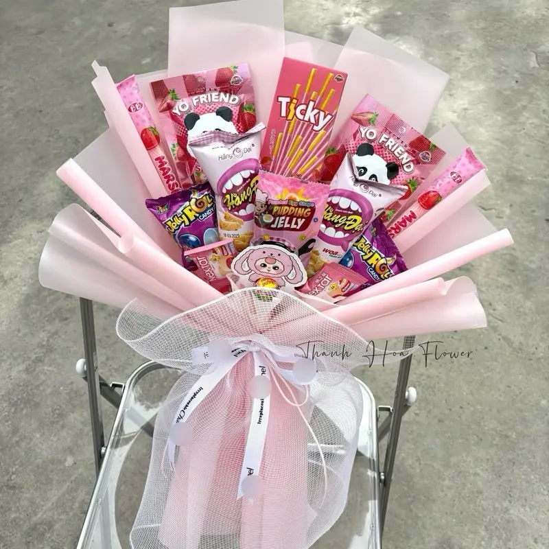 Bó Hoa Bánh Kẹo Nhiều Màu Làm Quà Tặng ( linh hoạt đồ ăn )