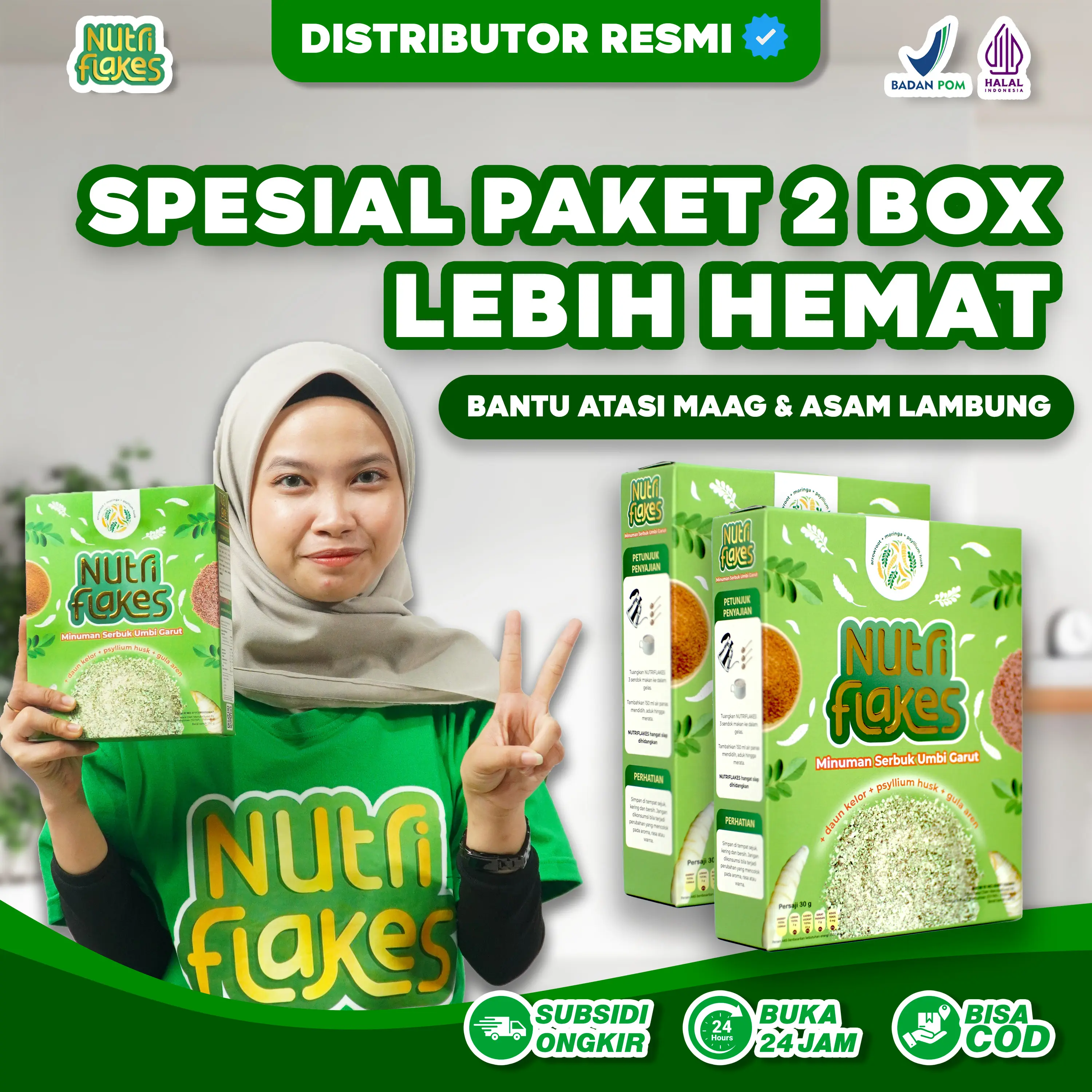 2 Box Nutriflakes Asli Sereal Umbi Garut Granola Oatmeal Bantu Redakan Masalah Lambung Halal