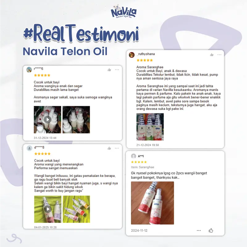 Navila Minyak Telon Wangi 100 ml untuk bayi balita baru lahir BPOM dan Halal MUI Arasso Saranghae Greentea Lavender Kasturi Telon Oil Bayi Menghangatkan telon 8