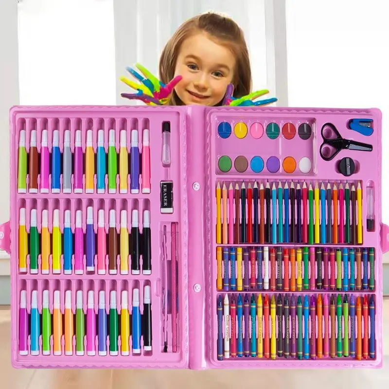 Perlengkapan Menggambar Krayon Anak Set Koper 150 in 1 Crayon Full Alat Melukis Mewarnai Set KIDS LAND Paper Pen