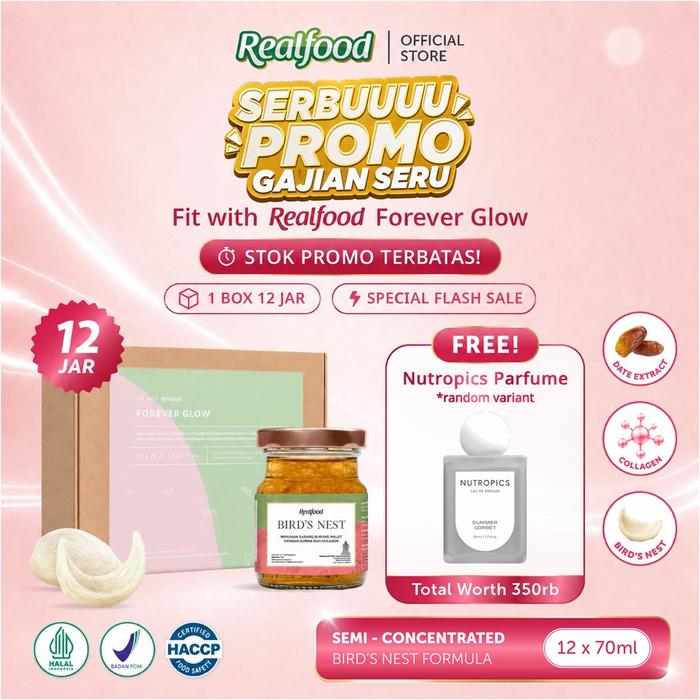 Gambar [SPECIAL PAYDAY SALE] Realfood Forever Glow | Minuman Sarang Burung Walet | Beauty Drink | EGF | Sialic Acid | Ekstrak Kurma | Kolagen | Glowing Skin | Skin Moisture | Imun Harian | Energi Harian | Daily Wellness | Bird Nest Drink dari Realfood Store Kota Administrasi Jakarta Barat Tokopedia