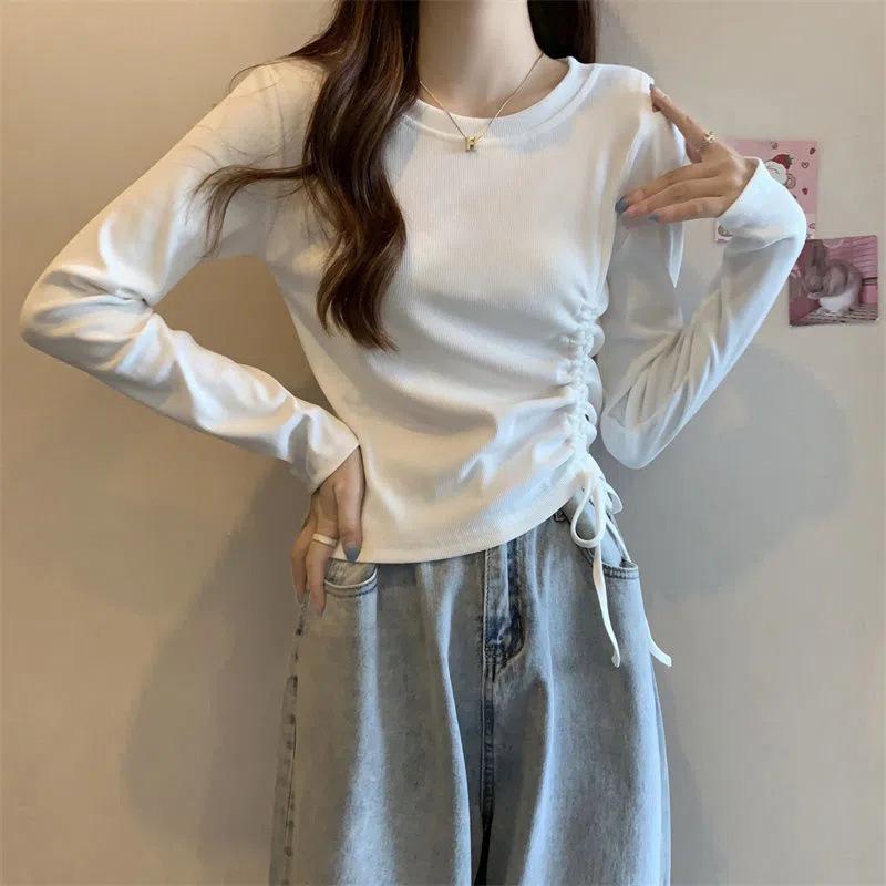 Missoofficial.id BJ1692 Baju Atasan Kaos Spandek Korean Tshirt Wanita Lengan Panjang Model Serut Samping Santai Oblong 5