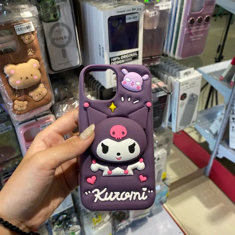 2in1 Luxury Silicone 3D Cute Cartoon With Pop Socket Standing Case 4