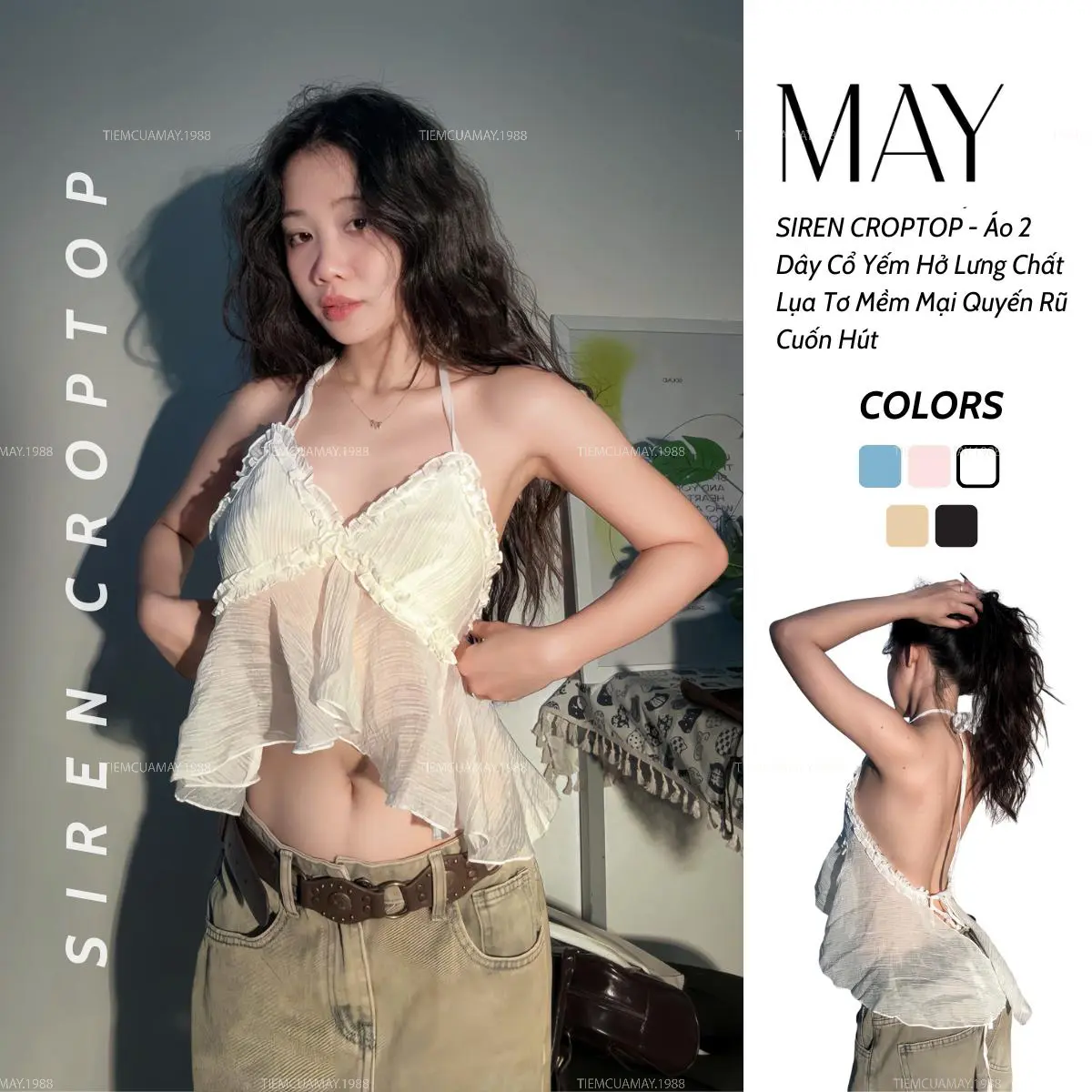 SIREN CROPTOP - ( KHÔNG MÚT) Áo 2 Dây Cổ Yếm Hở Lưng Chất Lụa Tơ Mềm Mại Quyến Rũ Cuốn Hút | BigBuy360 - bigbuy360.vn