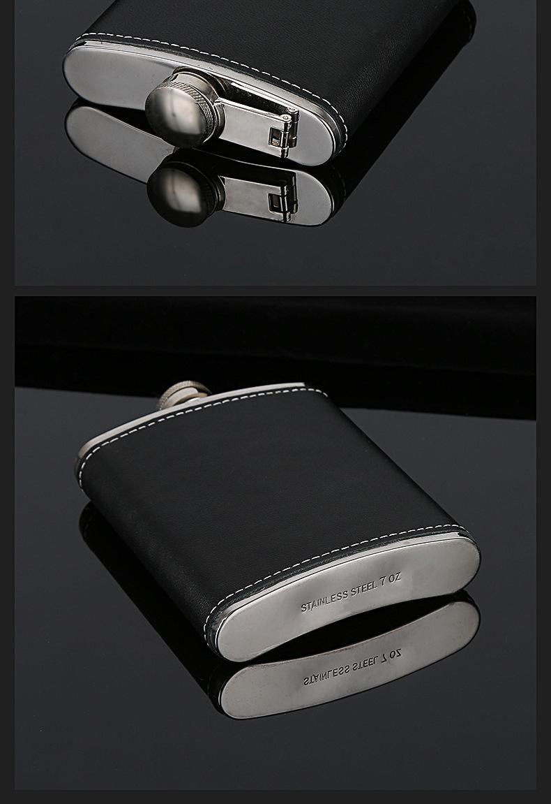 Product Introduction of 1PCS 6 OZ Portable Stainless Steel Hip Flask PU Leather Metal  Wine Bottle Outdoor Russian High-end Hip Flask  Black Leather Wrap Drinkware Bottled Tumblers Water Bottles camping  chair 5
