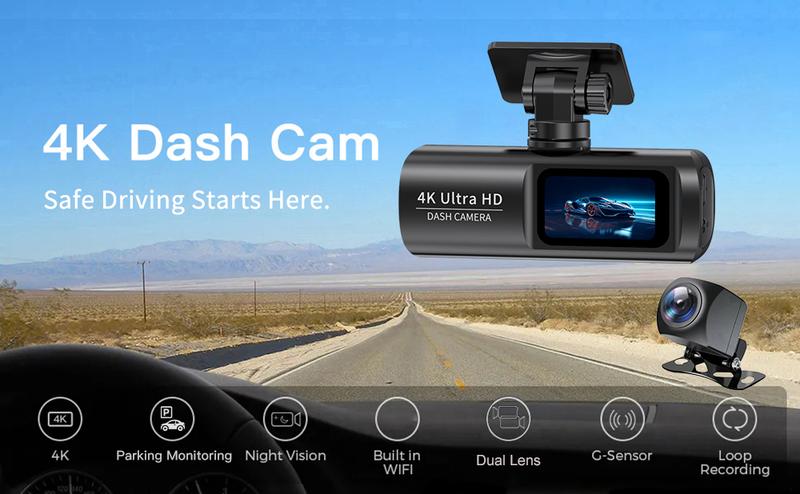 Product Introduction of HD 4K dual lens driving recorder black box driving recorder car DVR 1080P rear camera built-in WiFi GPS 24-hour parking monitor Includes 128GB TF 48
