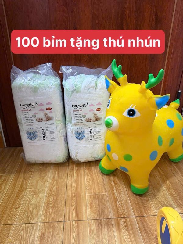 combo 100 miếng + quà thú nhún bỉm Hipgig phom bo đủ sz từ sơ sinh đến 4xl thấm hút 500-700 ml