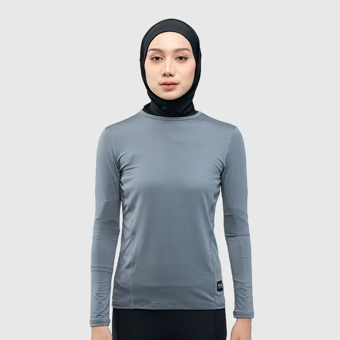 HIA EveryWear Deerya Top Manset Sport Long Sleeve T-Shirt Workout atasan olahraga baju pakaian Wanita Muslim Panjang Grey Keren Elegan