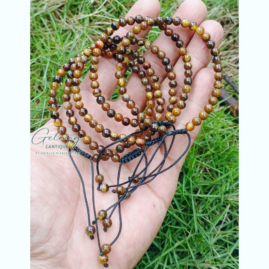 Gelang Batu Alam Tiger Eye Stone Tali Serut 4/6/8 mm, Gelang Chakra Kewibawaan Yoga Energi Positif, Gelang & Bangle Tangan, Natural Stone Bracelets, Tiger Eye Beads Model Harian Pria Wanita