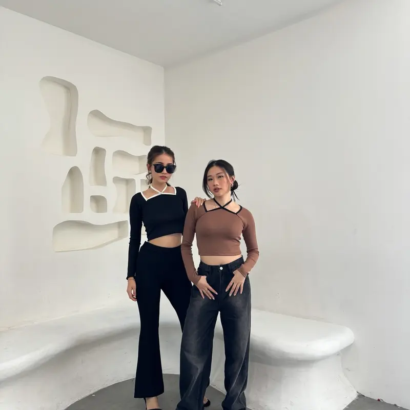 NASA Joya Top - Atasan Wanita Knit Crop Top Baju Knit Wanita Lengan Panjang Basic Long Sleeve 1