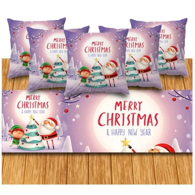5 Sarung Bantal sofa 1 taplak meja merry christmas lucu Dekorasi 0