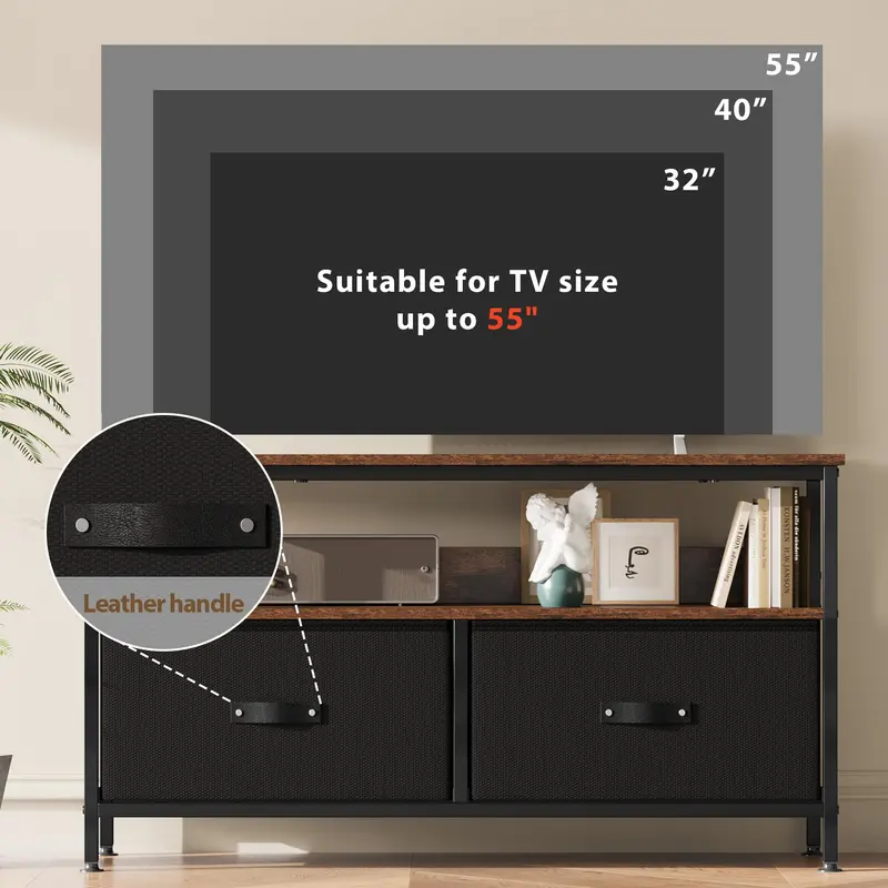TV Stand for TVs up to 55 Inch, Entertainment Center with 2 Fabric Drawers, TV Media Console Table with Soundbar Shelf for Living Room, Bedroom, Rustic Brown 2