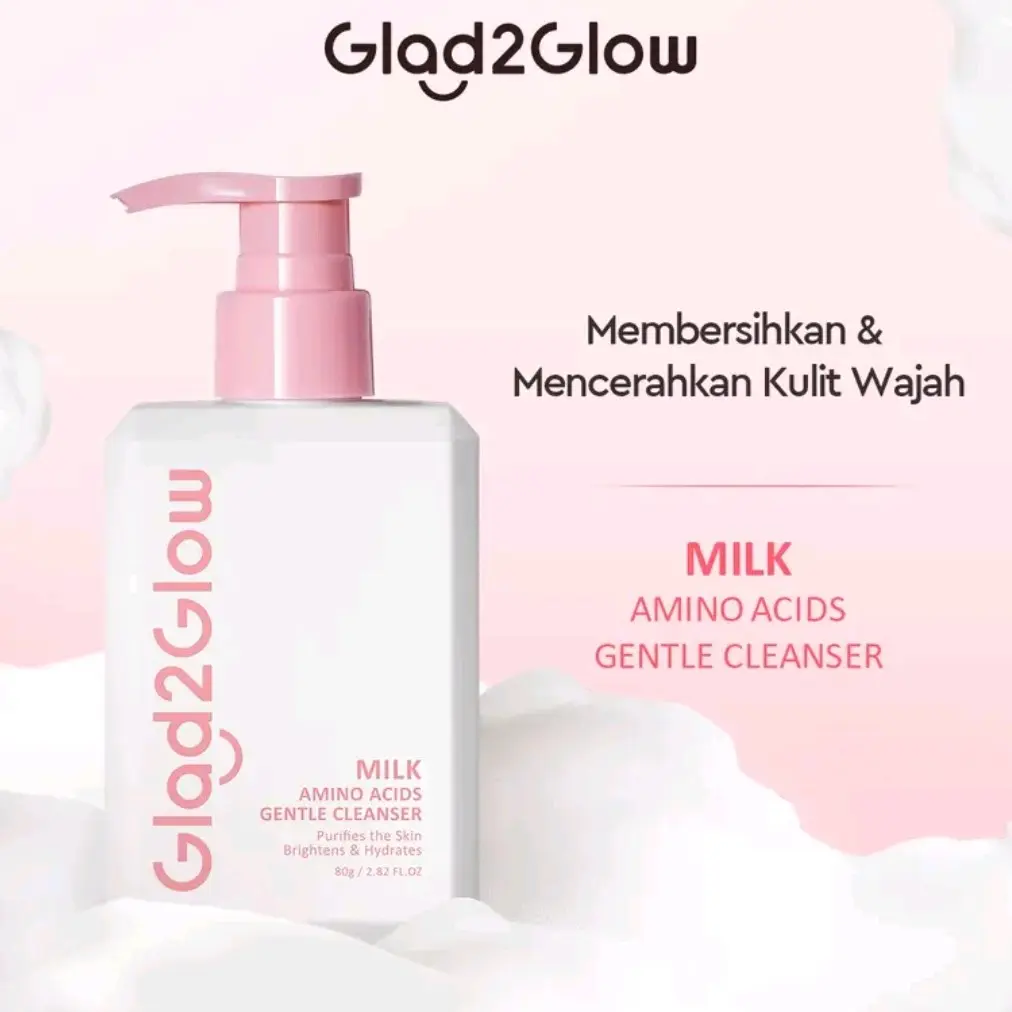 Glad2Glow MILK AMINO ACIDS Gentle Cleanser 80ml / Pembersih Wajah/ Membersihkan/ Cleansing/ Facial/ Kotoran/ Melembabkan