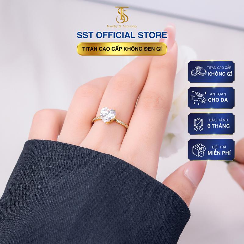 Nhẫn Titan SST Phối Đá hình trái tim sang trọng Không Đen Gỉ N228