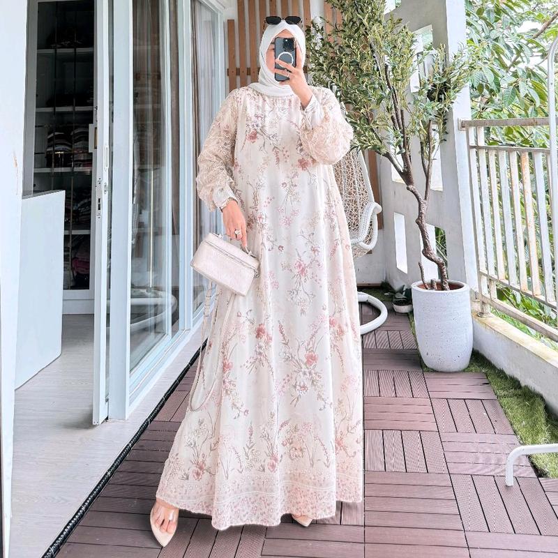 Gamis Wanita Kode8213 Bunga Anggrek Non Busui Muslim Variasi 4 Warna 2