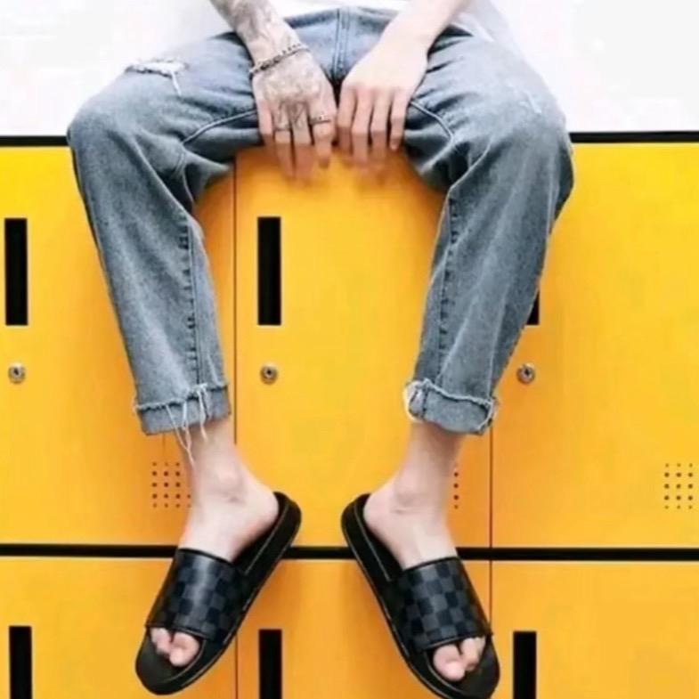 Sandal Slop motif catur fulblack Pria Wanita Sendal Slide Premium Cowo Cewe antiselip korea 3