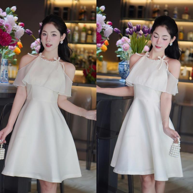 Váy xinh cổ yếm trễ vai thiết kế , Váy dự tiệc cổ yếm sang trọng Lucido S236