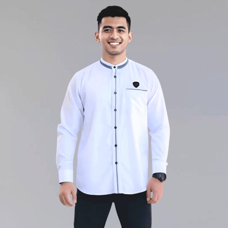Baju Koko Putih Lengan Panjang Kemko Hadroh Kemeja Koko Dewasa Kurta Taqwa Baju Muslim Pria Kekinian Casual 1