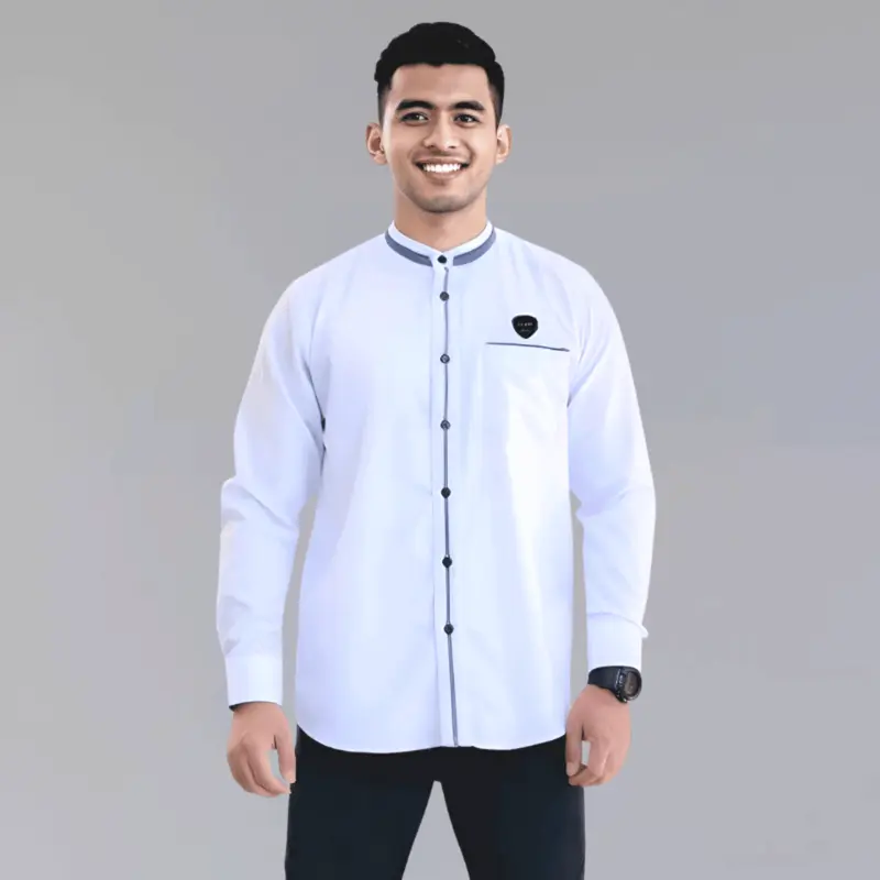 Baju Koko Putih Lengan Panjang Kemko Hadroh Kemeja Koko Dewasa Kurta Taqwa Baju Muslim Pria Kekinian Casual 0