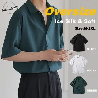 COD Men Casual Shirt  Half Sleeve V Neck Buttons Up Loose Korean Men Style Fashion Shirts Plain Simple Basic Pure Color Shirt Men's Solid Shirts Summer tops   Men's Clothing Plus Size short Sleeve Shirts