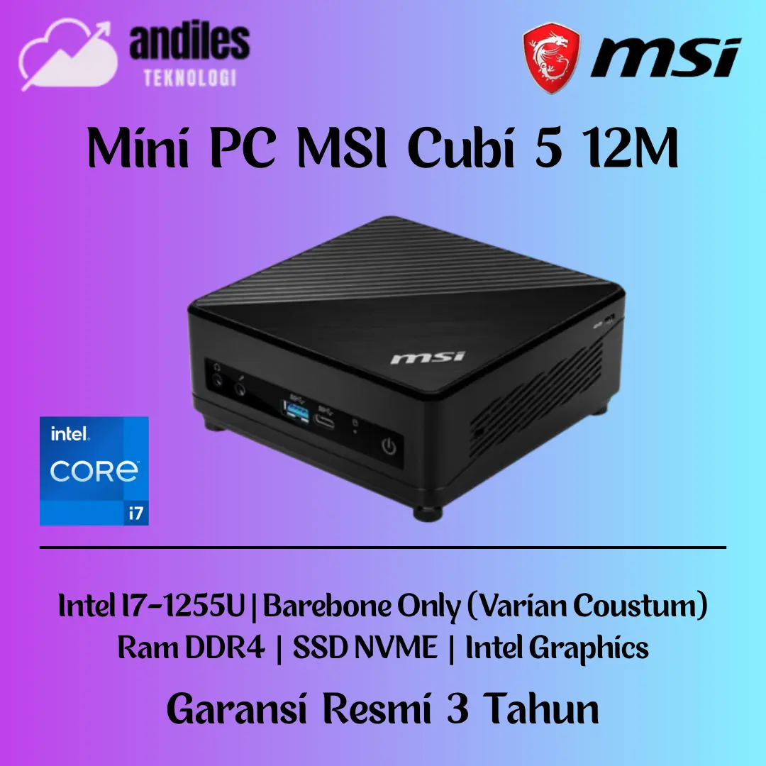 Mini PC MSI Cubi 5 12M Core i7-1255U DDR4 Barebone Only 3Y